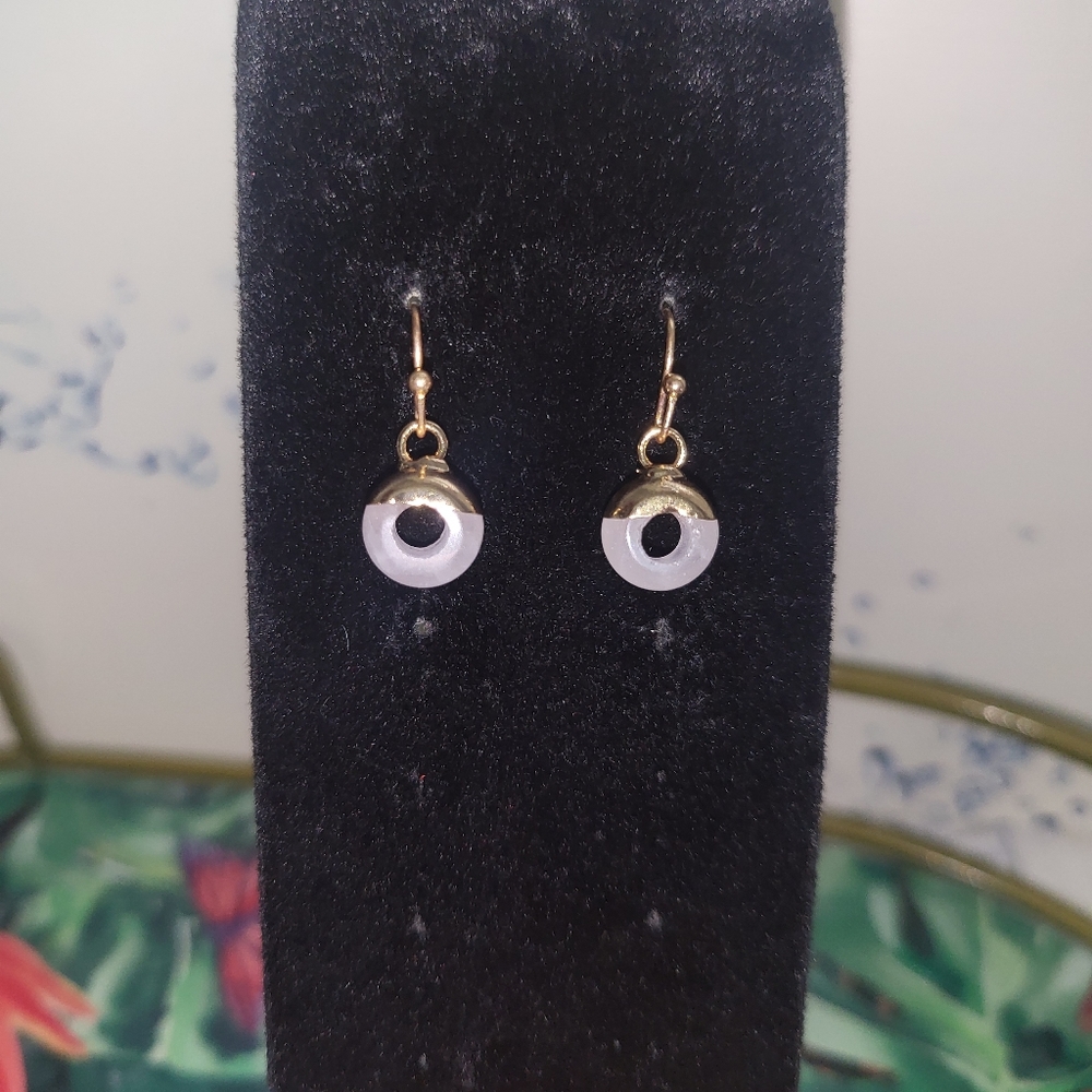 Goldtone rose quartz donuts earrings